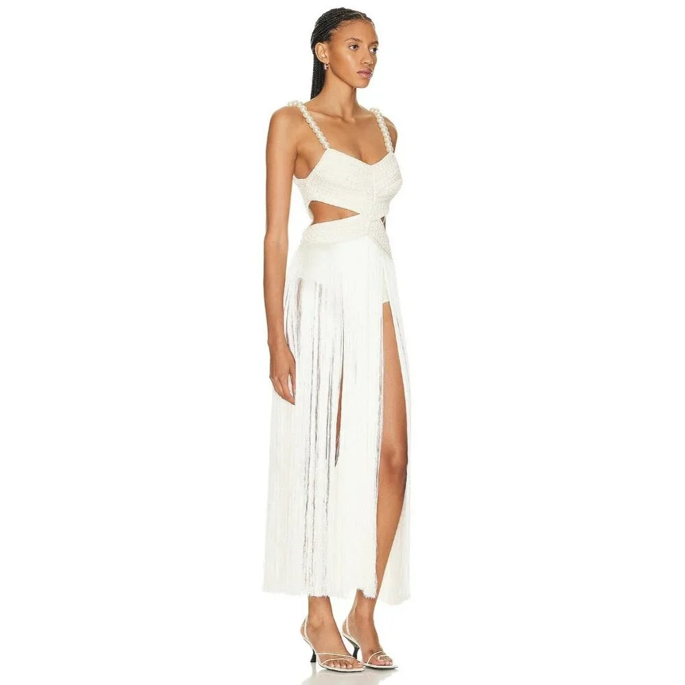 PatBO All-over Fringe Sleeveless Maxi Dress in White - Picture 2 of 8